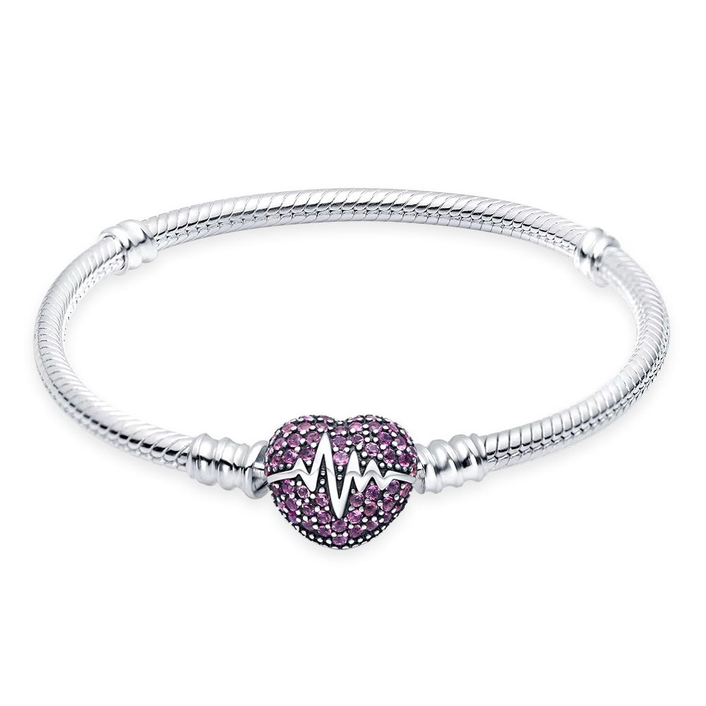 Herzschlag Herz Armband mit Pink Steinen | 925 Silber