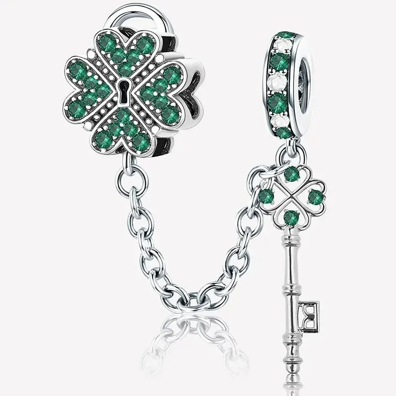 Kleeblatt Sicherheitskette Charm – Grün | 925 Silber