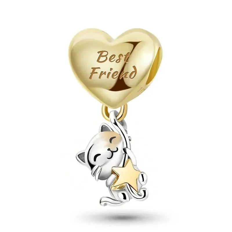 Best Friend Katzen Charm – Herz & Stern | 925 Silber