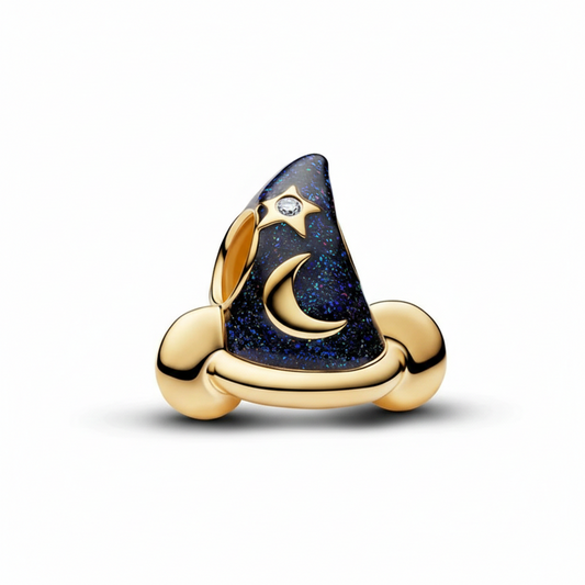Magischer Zauberhut Charm – Gold & Nachtblau mit Stern & Mond