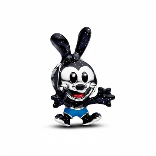Verspielter Comic-Hase Charm – Schwarz-Glanz Design
