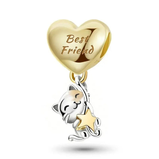 Best Friend Katzen Charm – Herz & Stern | 925 Silber