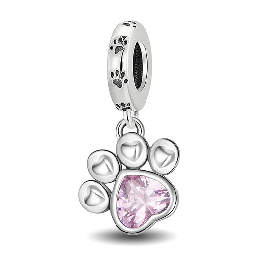 Pfoten Charm – Rosa Herzstein | 925 Silber