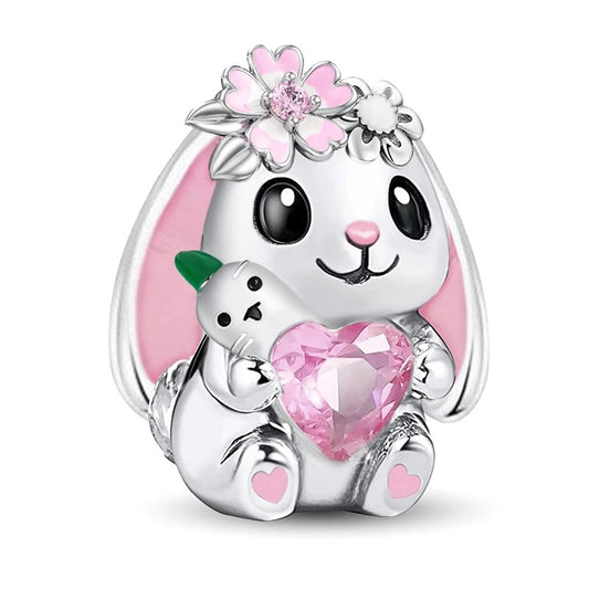Häschen Charm – Rosa Herzstein | 925 Silber